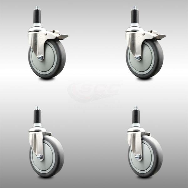 Service Caster 5 Inch 316SS Thermoplastic Rubber Swivel 1-1/4 Inch Stem Caster Lock Brake, 2PK SCC-SS316TTLEX20S514-TPRB-2-S-2-114 - main